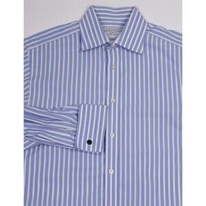 Charles Tyrwhitt Non-Iron Blue White Striped Cotton Dress Shirt (38) 15-35